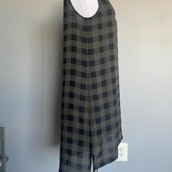 Eileen Fisher Olive Plaid Silk Tank Mini Shift‎ Casual High Low Tunic Dress - Picture 5 of 13